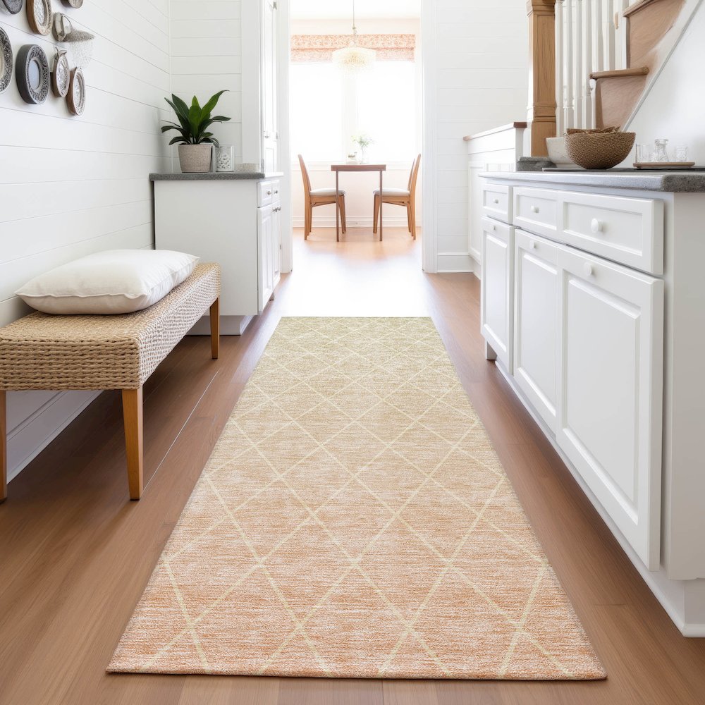 Premium Machine Washable Mayfield AMF1175 Salmon 2'3" x 7'6" Runner Rug. Picture 5