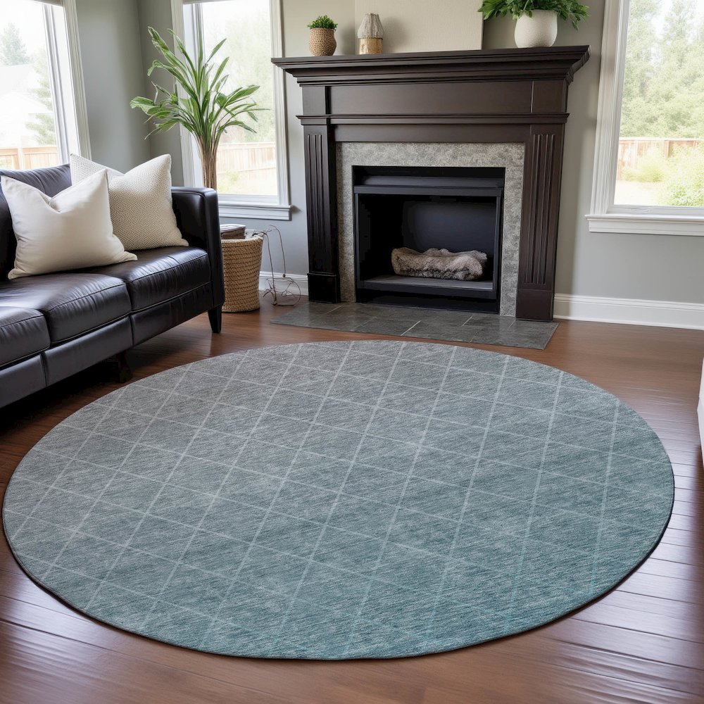 Premium Machine Washable Mayfield AMF1175 Teal 8' x 8' Round Rug. Picture 5
