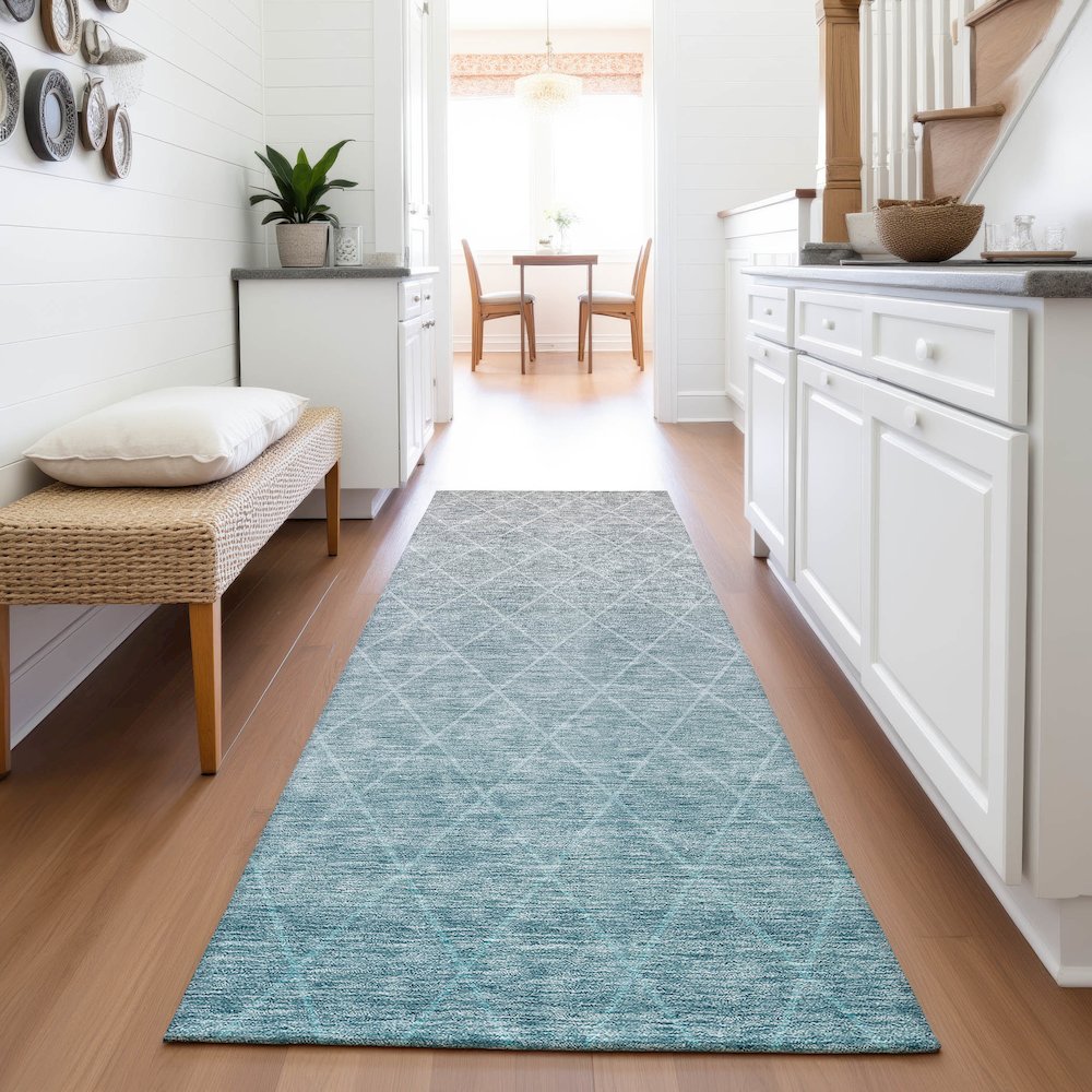 Premium Machine Washable Mayfield AMF1175 Teal 2'3" x 7'6" Runner Rug. Picture 5