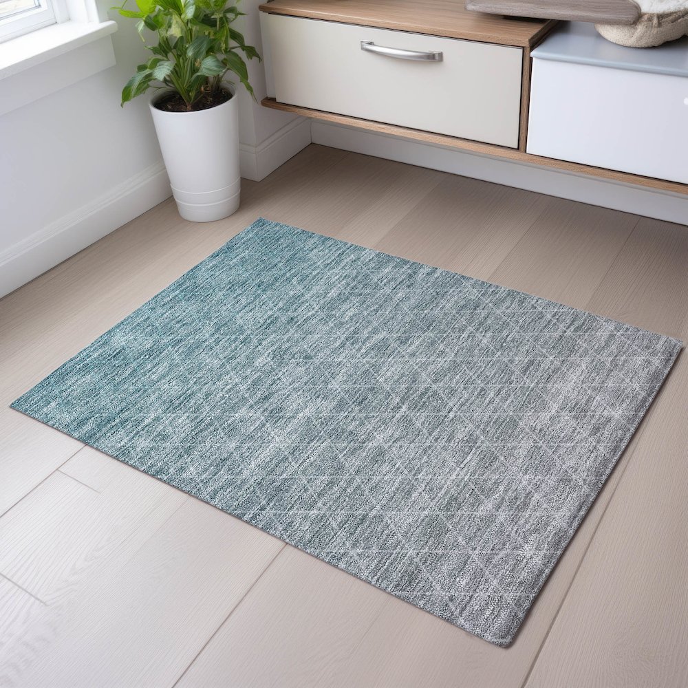 Premium Machine Washable Mayfield AMF1175 Teal 1'8" x 2'6" Rug. Picture 5