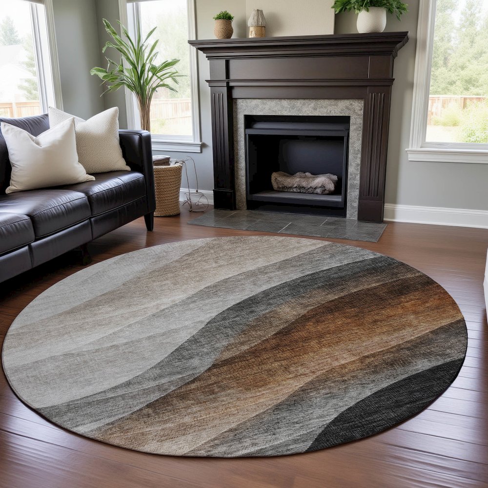 Premium Machine Washable Mayfield AMF1176 Khaki 8' x 8' Round Rug. Picture 5