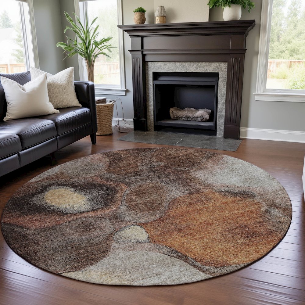 Premium Machine Washable Mayfield AMF1177 Coffee 8' x 8' Round Rug. Picture 5