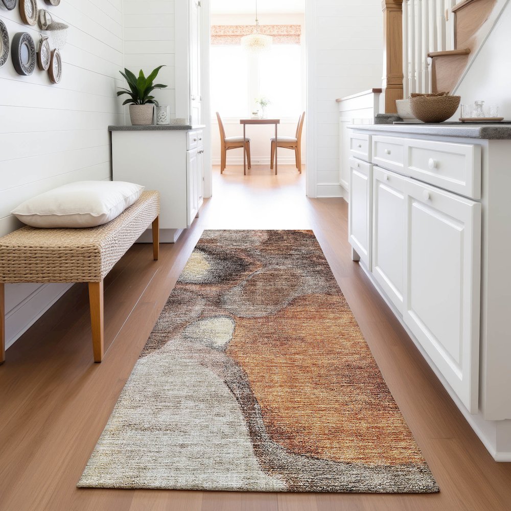 Premium Machine Washable Mayfield AMF1177 Coffee 2'3" x 7'6" Runner Rug. Picture 5