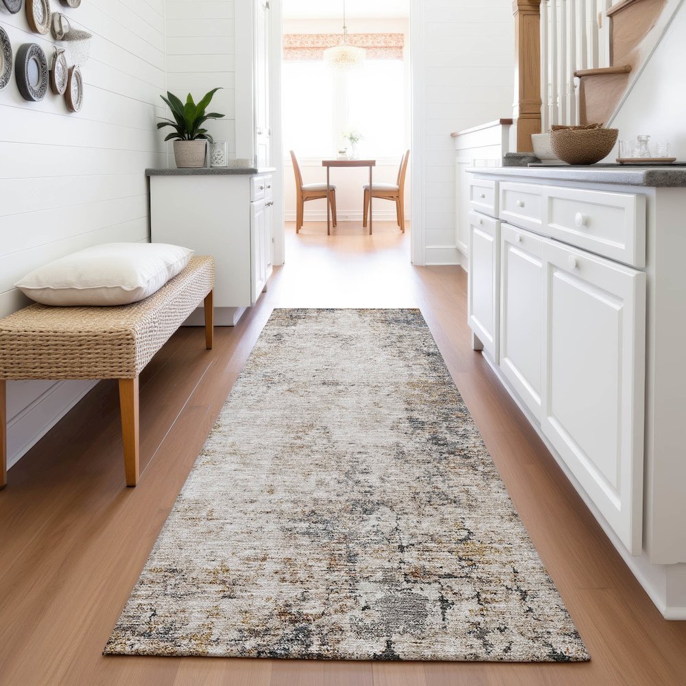 Premium Machine Washable Mayfield AMF1179 Putty 2'3" x 7'6" Runner Rug. Picture 5