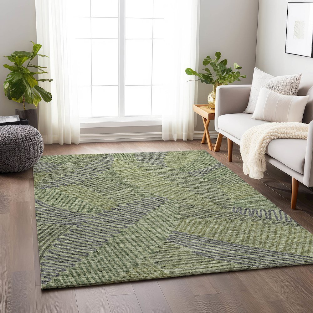 Premium Machine Washable Mayfield  Green 2'6" x 3'10" Rug. Picture 5