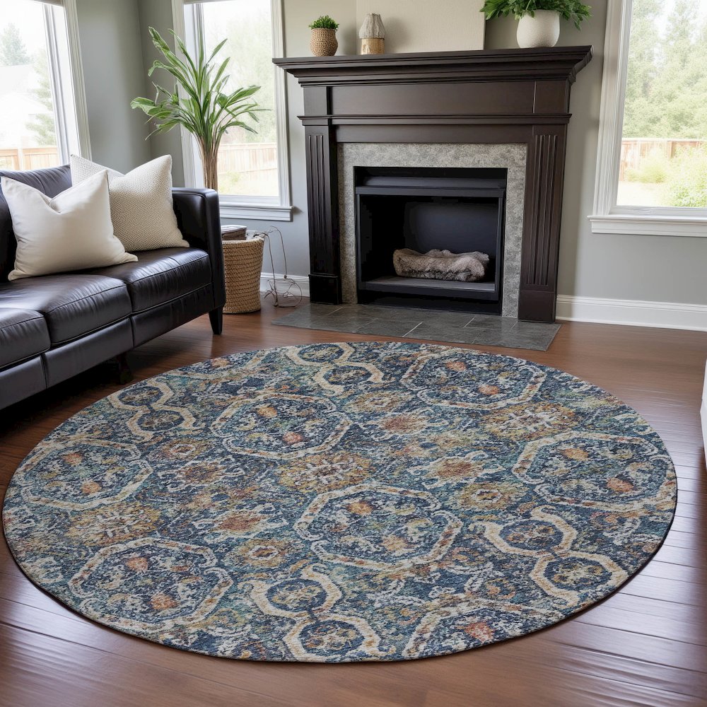 Premium Machine Washable Mayfield AMF1181 Denim 8' x 8' Round Rug. Picture 5