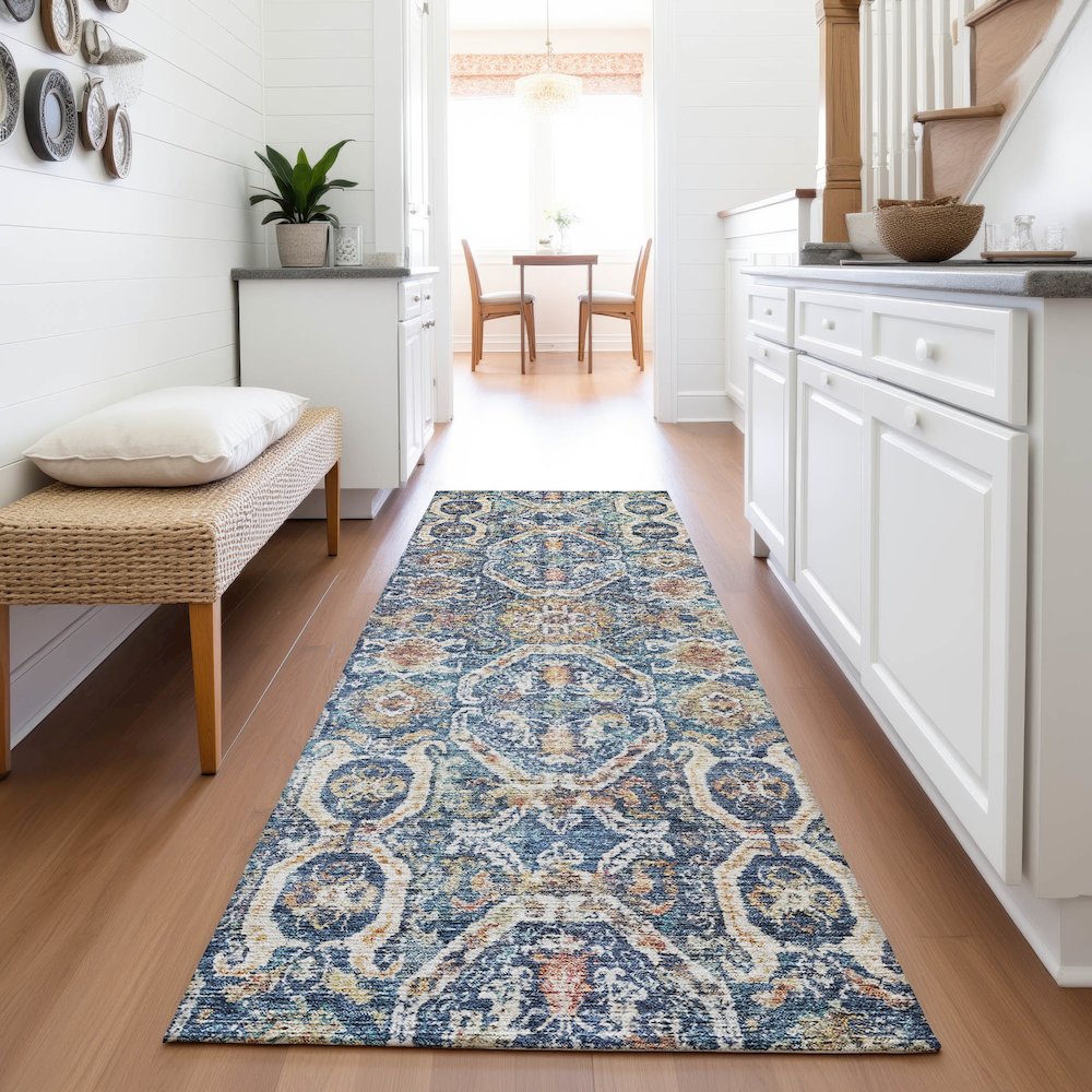 Premium Machine Washable Mayfield AMF1181 Denim 2'3" x 7'6" Runner Rug. Picture 5