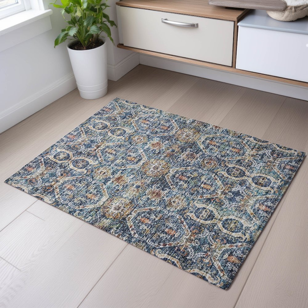 Premium Machine Washable Mayfield AMF1181 Denim 1'8" x 2'6" Rug. Picture 5