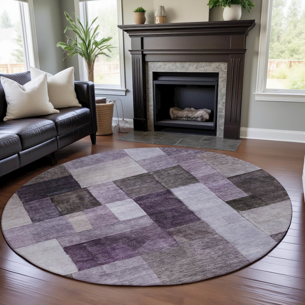 Premium Machine Washable Mayfield AMF1190 Eggplant 8' x 8' Round Rug. Picture 5