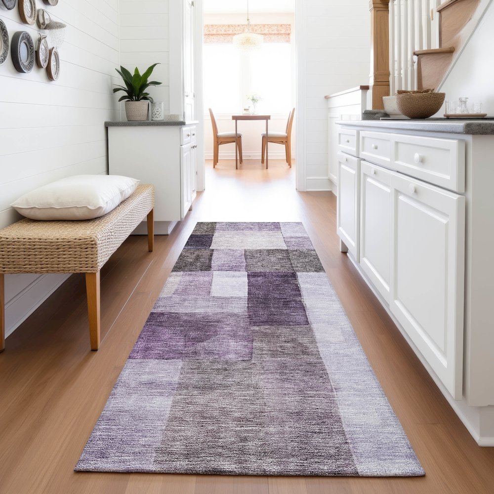 Premium Machine Washable Mayfield AMF1190 Eggplant 2'3" x 7'6" Runner Rug. Picture 5