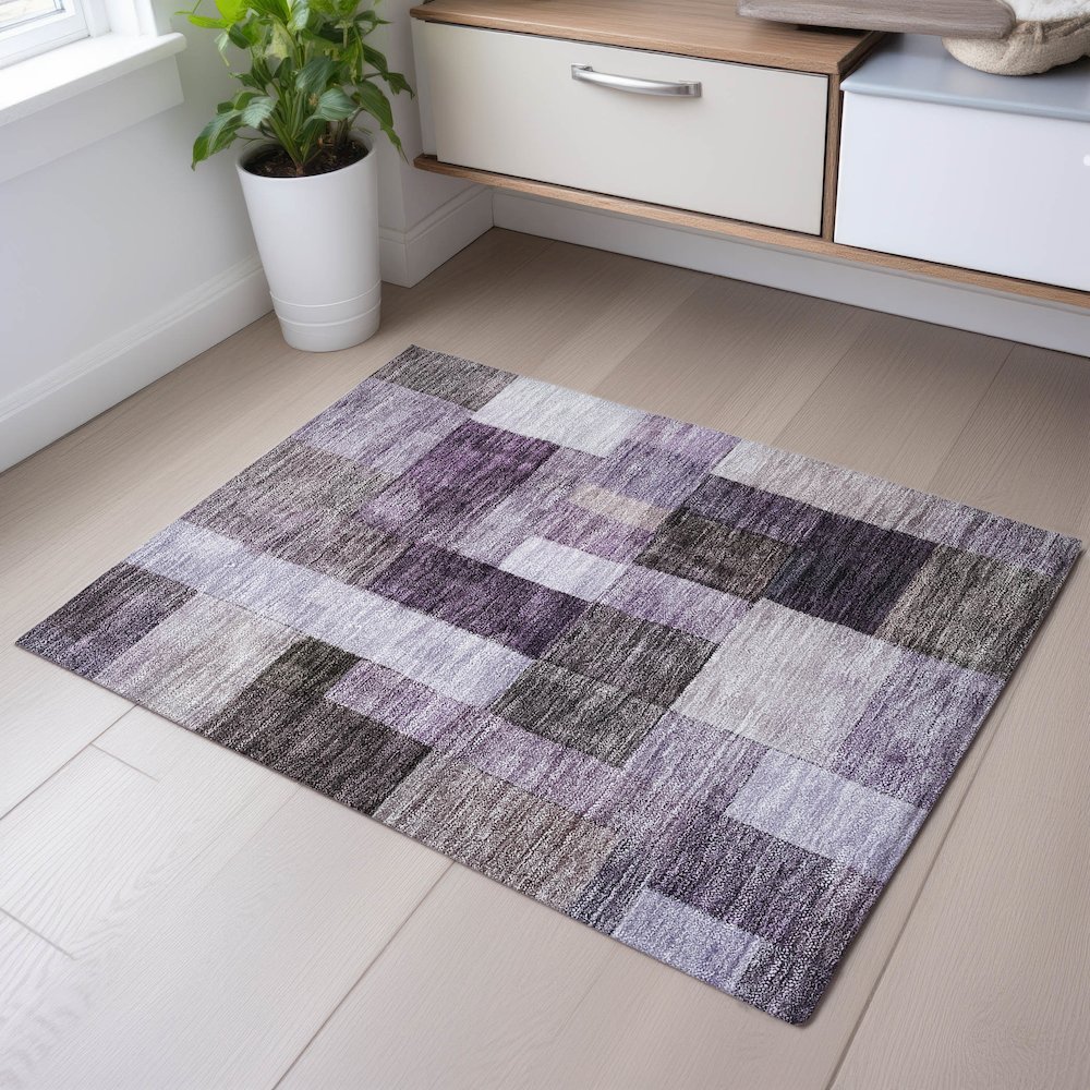 Premium Machine Washable Mayfield AMF1190 Eggplant 1'8" x 2'6" Rug. Picture 5