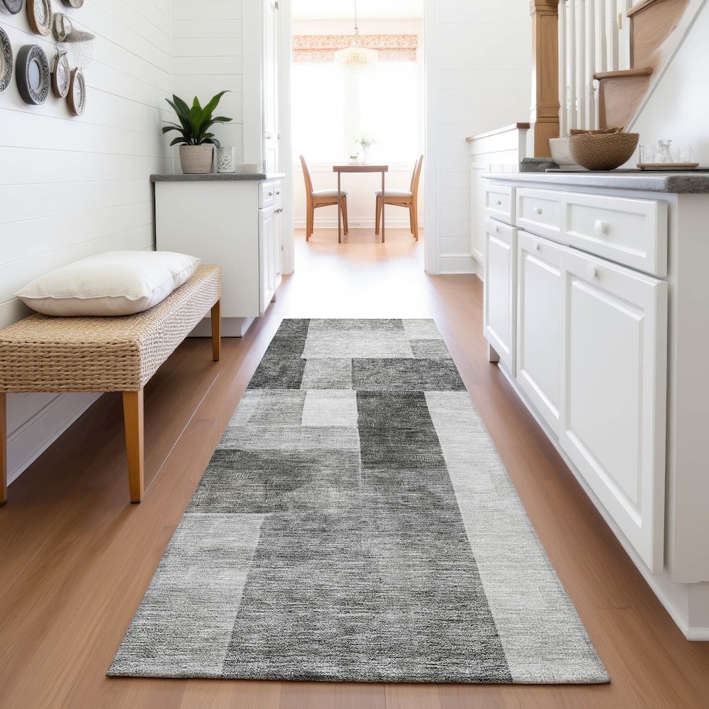 Premium Machine Washable Mayfield AMF1190 Pewter 2'3" x 7'6" Runner Rug. Picture 5