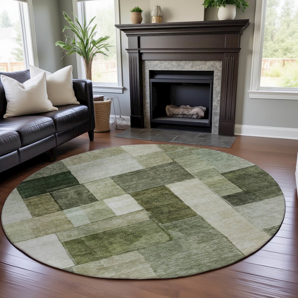 Premium Machine Washable Mayfield AMF1190 Sage 8' x 8' Round Rug. Picture 5