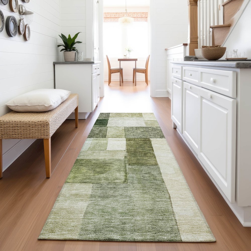 Premium Machine Washable Mayfield AMF1190 Sage 2'3" x 7'6" Runner Rug. Picture 5