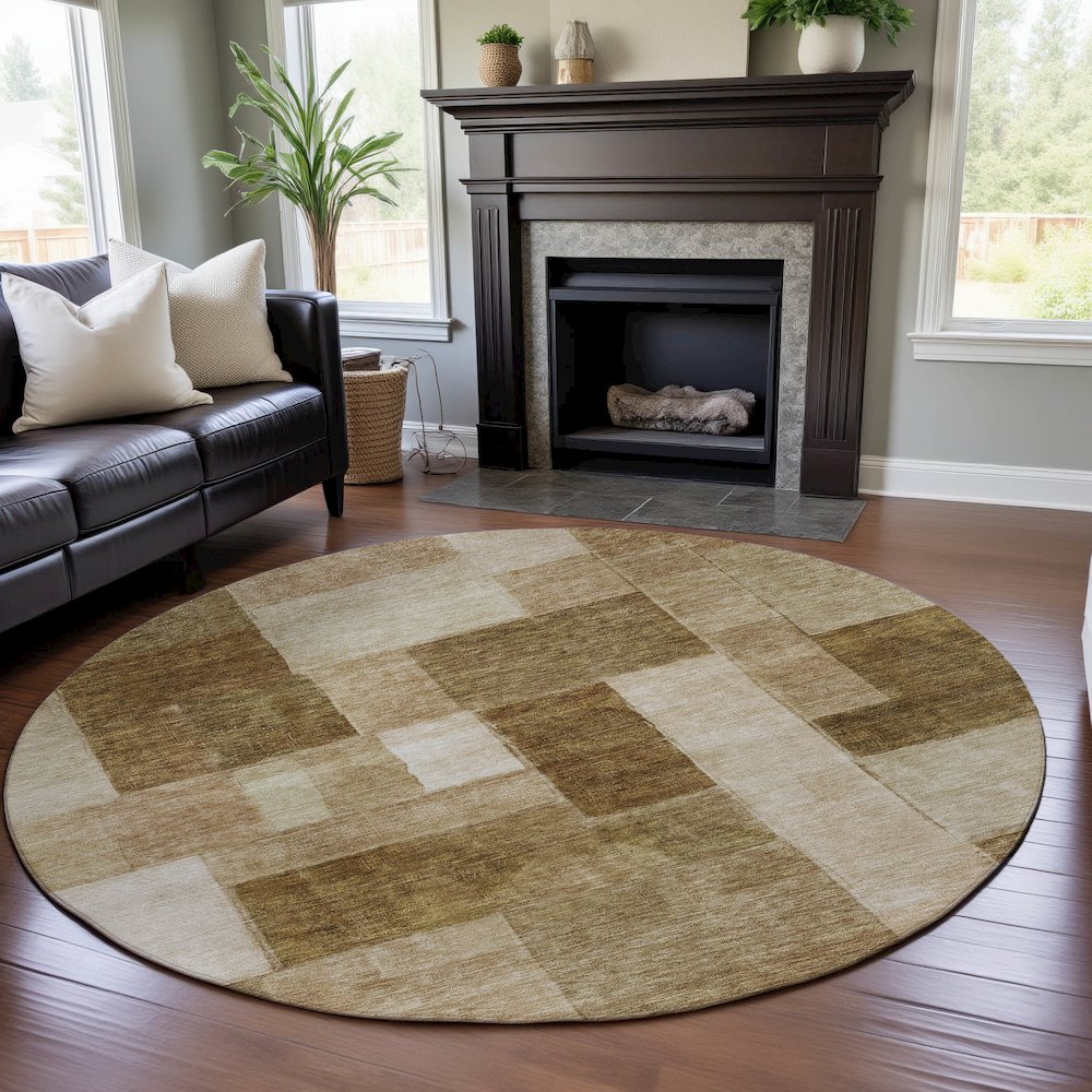 Premium Machine Washable Mayfield AMF1190 Terracotta 8' x 8' Round Rug. Picture 5