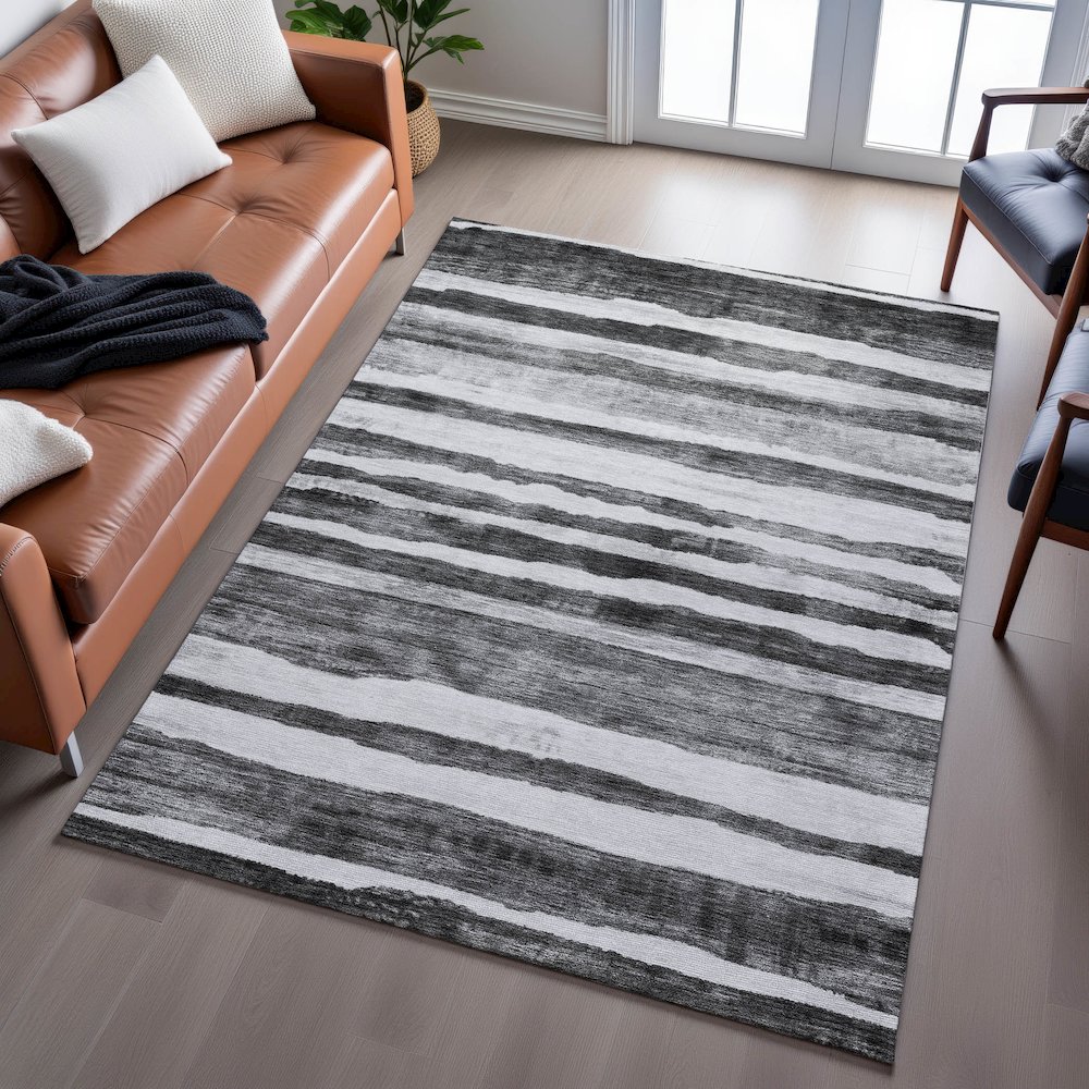 Premium Machine Washable Mayfield AMF1191 Charcoal 2'6" x 3'10" Rug. Picture 6