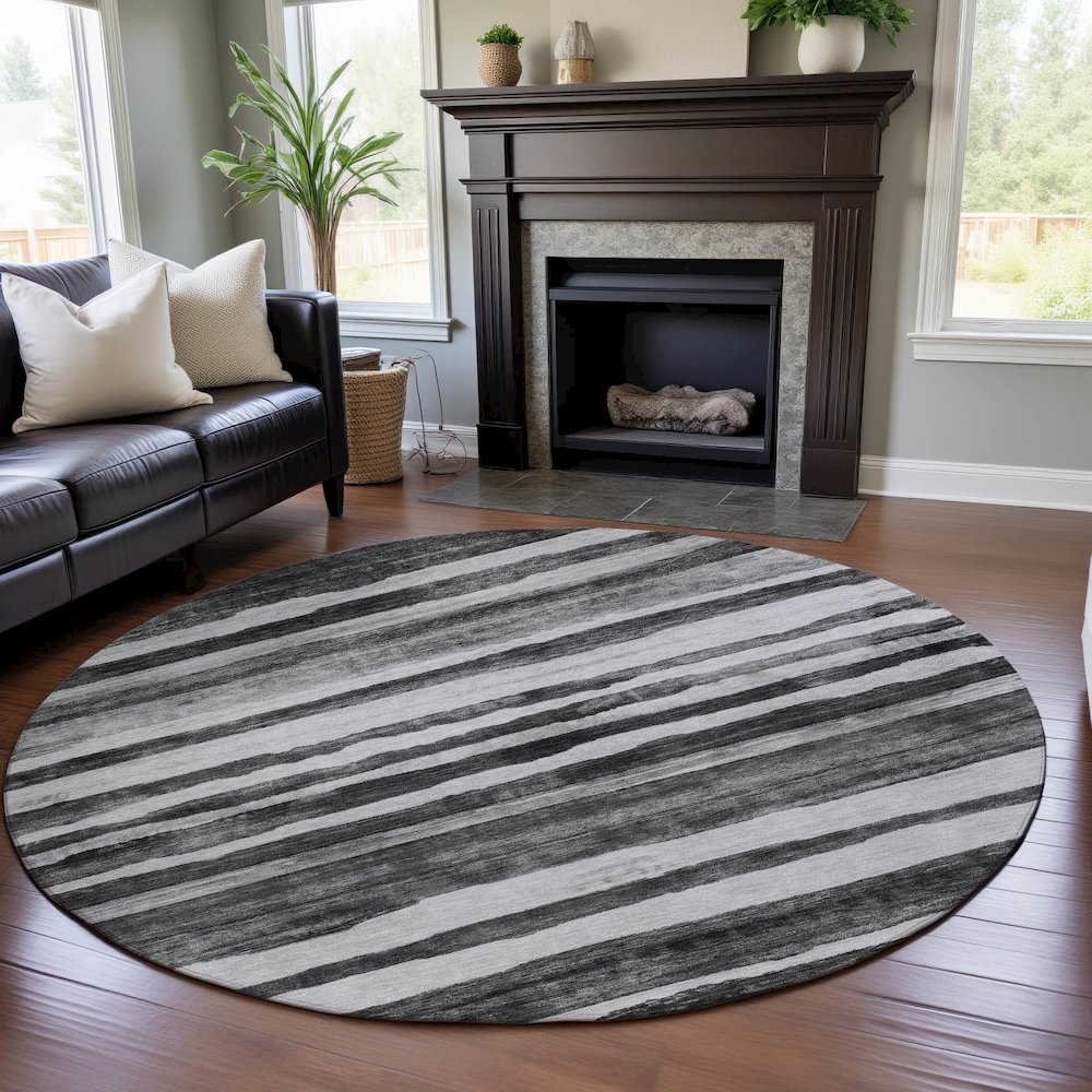 Premium Machine Washable Mayfield AMF1191 Charcoal 8' x 8' Round Rug. Picture 5