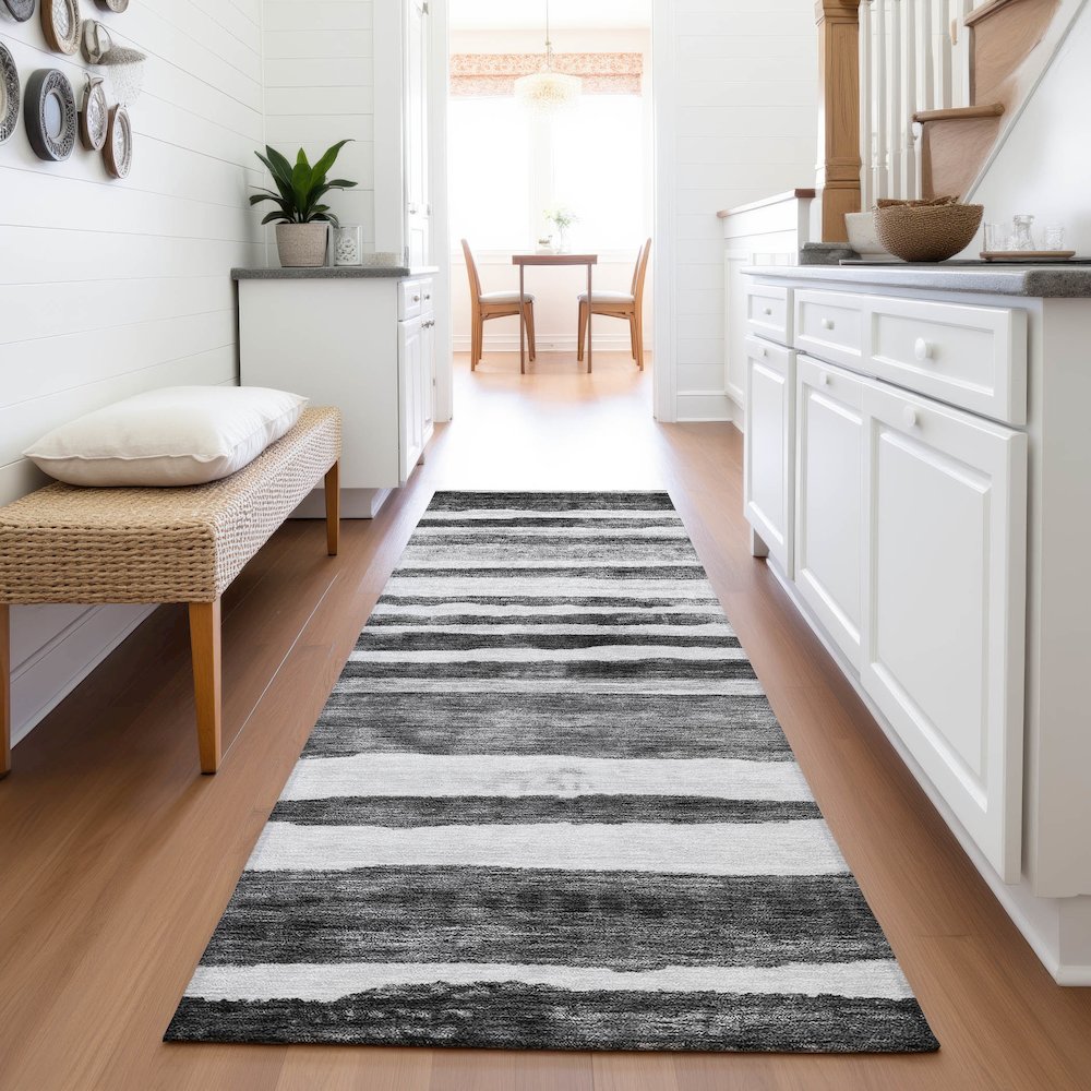 Premium Machine Washable Mayfield AMF1191 Charcoal 2'3" x 7'6" Runner Rug. Picture 5