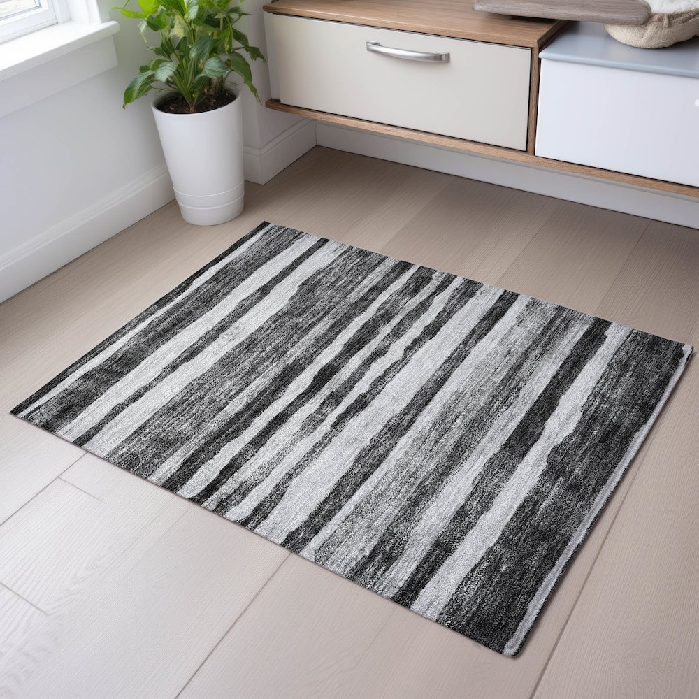 Premium Machine Washable Mayfield AMF1191 Charcoal 1'8" x 2'6" Rug. Picture 5