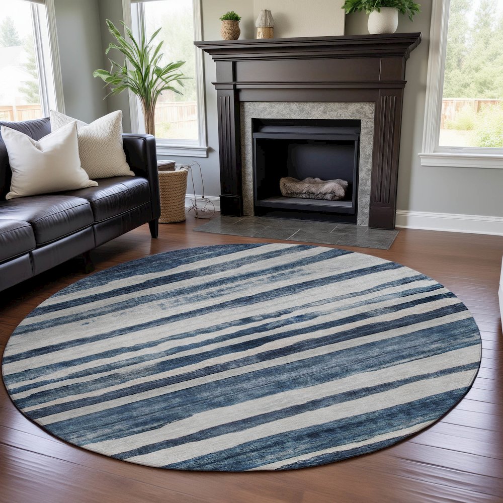 Premium Machine Washable Mayfield AMF1191 Denim 8' x 8' Round Rug. Picture 5