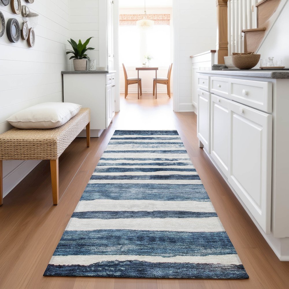 Premium Machine Washable Mayfield AMF1191 Denim 2'3" x 7'6" Runner Rug. Picture 5