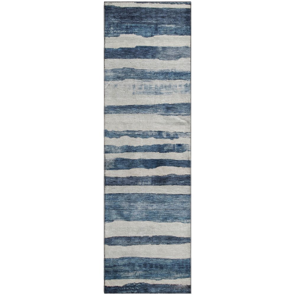 Premium Machine Washable Mayfield AMF1191 Denim 2'3" x 7'6" Runner Rug. Picture 1