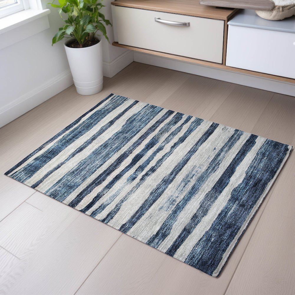 Premium Machine Washable Mayfield AMF1191 Denim 1'8" x 2'6" Rug. Picture 5