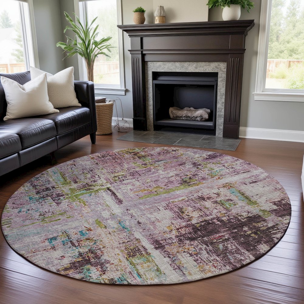 Premium Machine Washable Mayfield AMF1194 Lavender 8' x 8' Round Rug. Picture 5