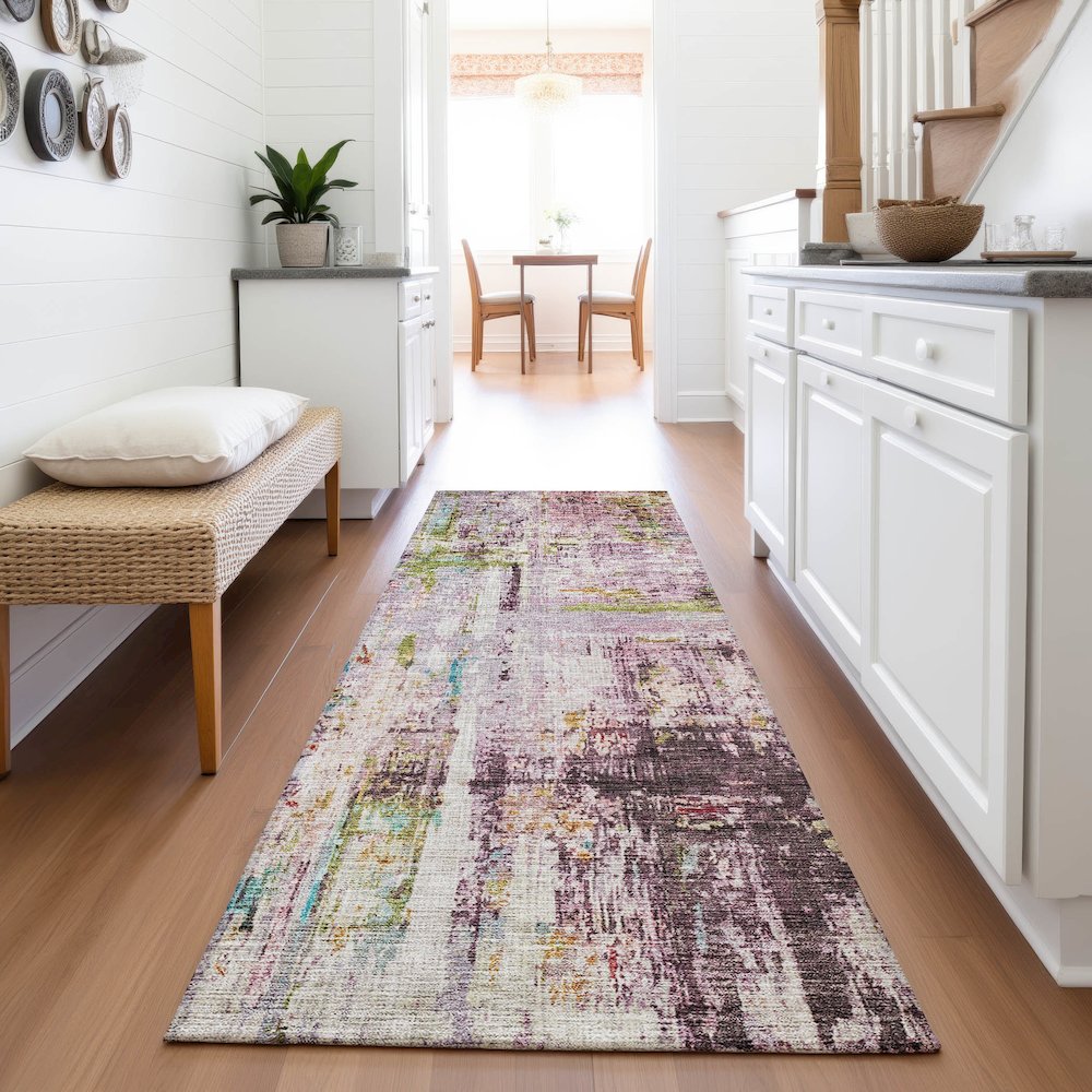 Premium Machine Washable Mayfield AMF1194 Lavender 2'3" x 7'6" Runner Rug. Picture 5