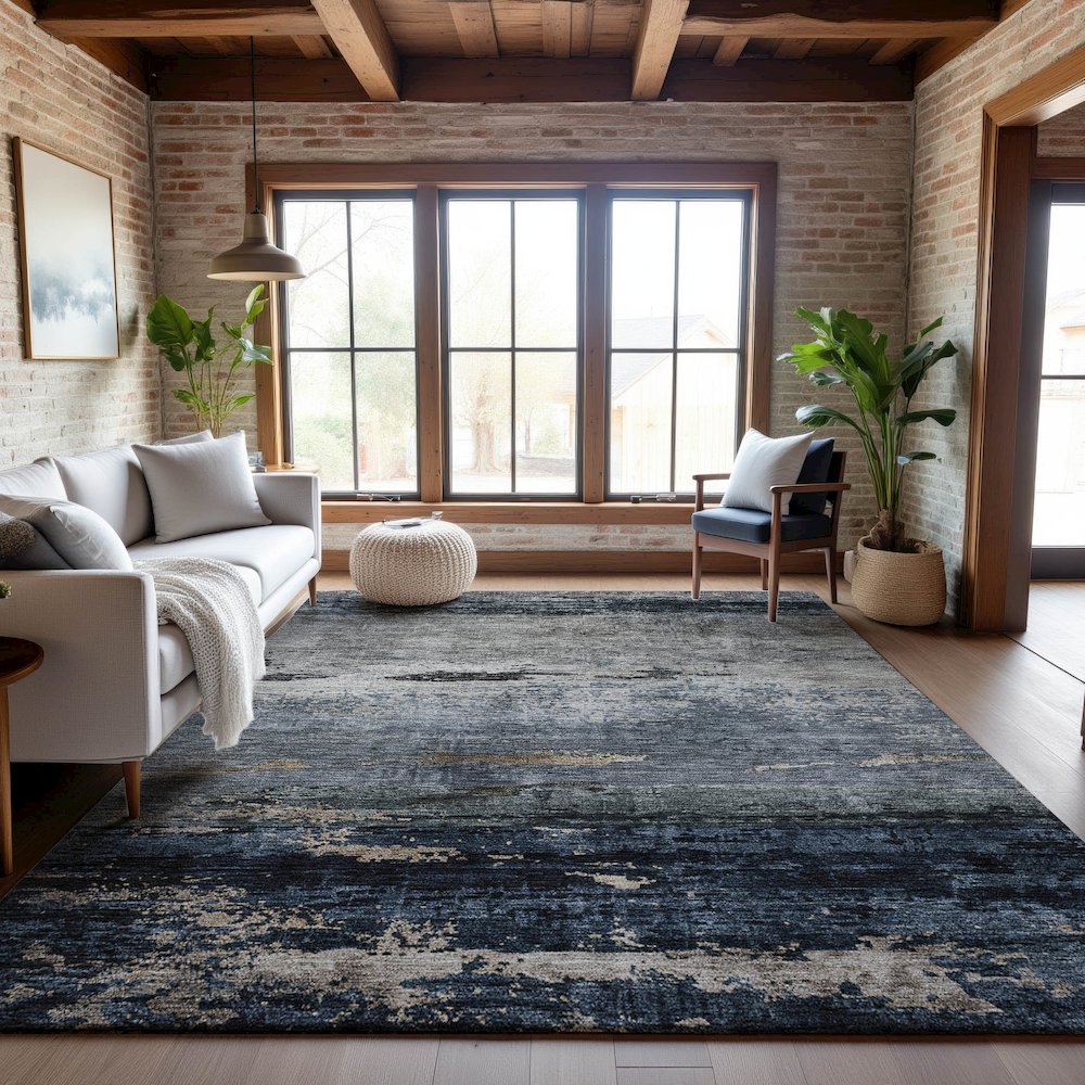 Premium Machine Washable Mayfield AMF1195 Navy 2'6" x 3'10" Rug. Picture 5