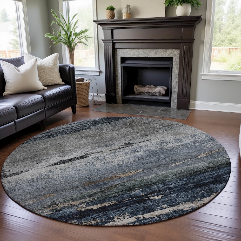 Premium Machine Washable Mayfield AMF1195 Navy 8' x 8' Round Rug. Picture 5