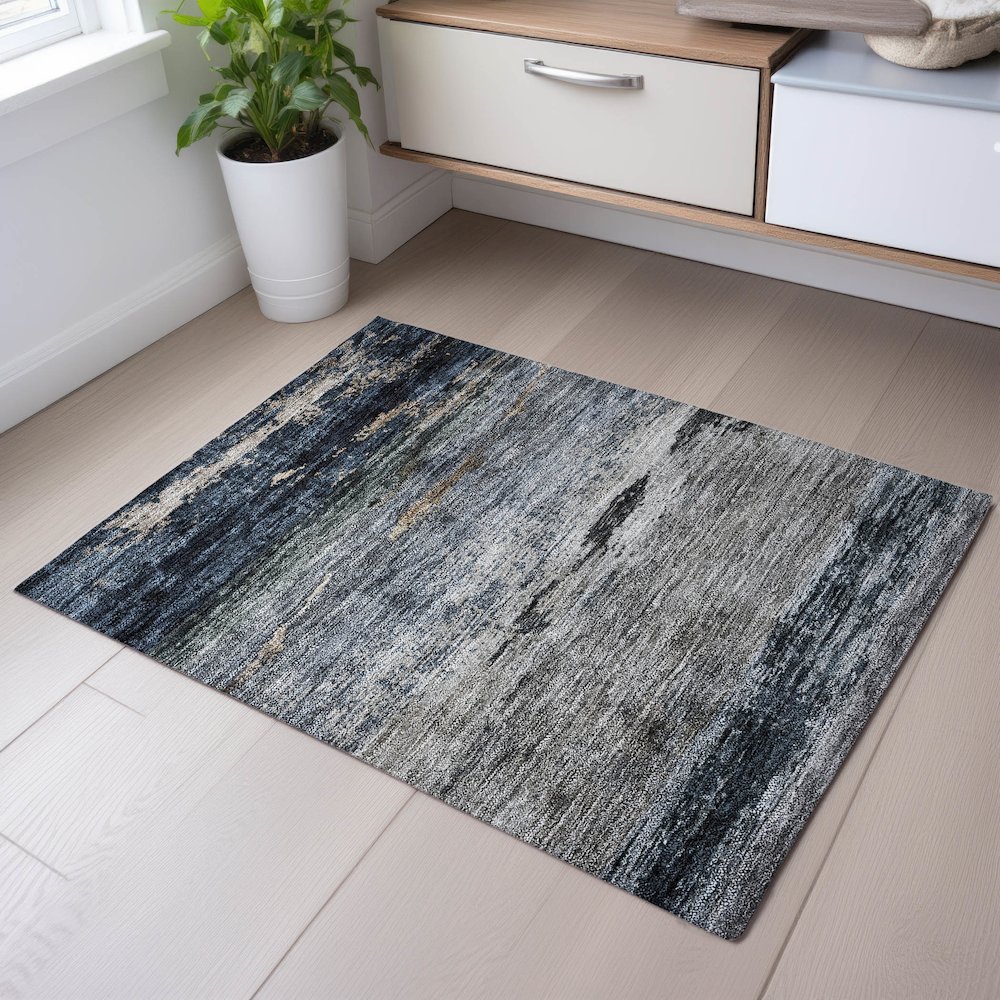 Premium Machine Washable Mayfield AMF1195 Navy 1'8" x 2'6" Rug. Picture 5