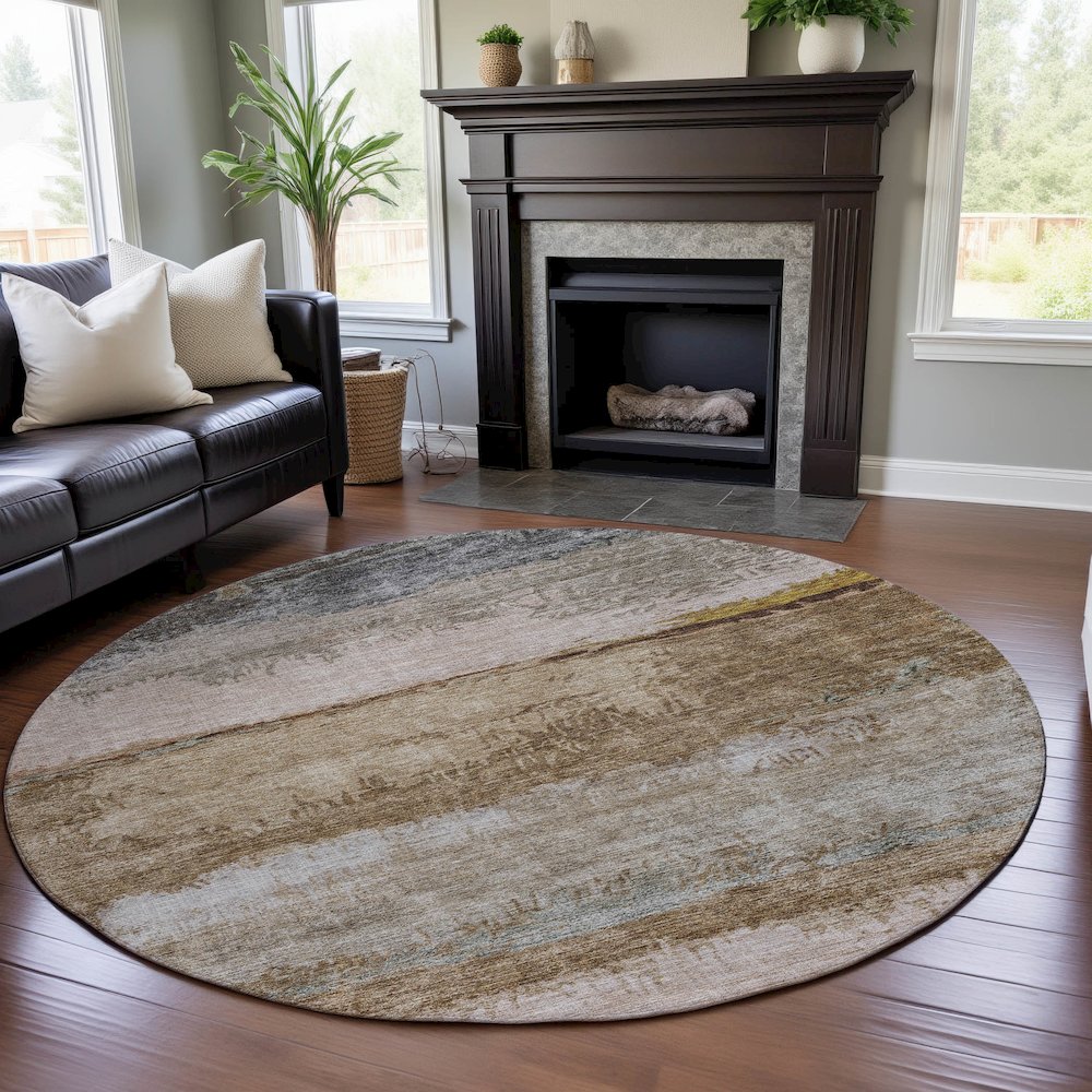 Premium Machine Washable Mayfield AMF1197 Beige 8' x 8' Round Rug. Picture 5