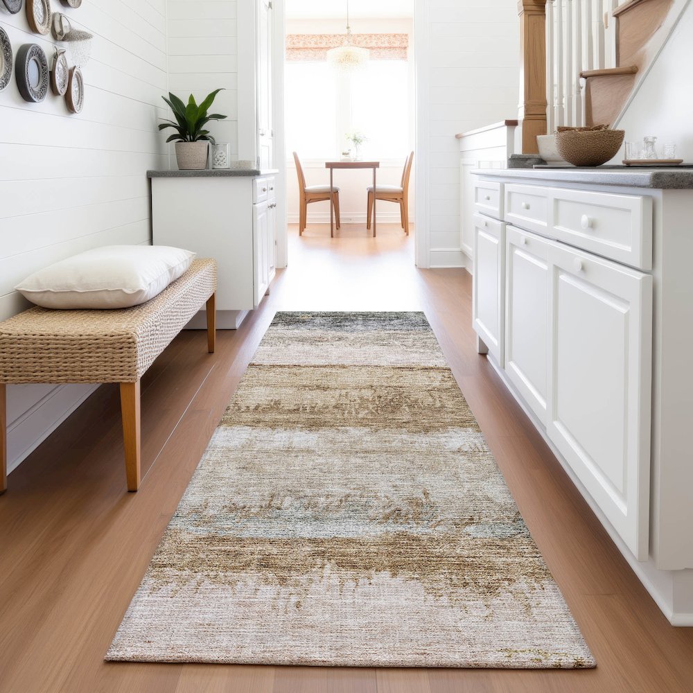 Premium Machine Washable Mayfield AMF1197 Beige 2'3" x 7'6" Runner Rug. Picture 5
