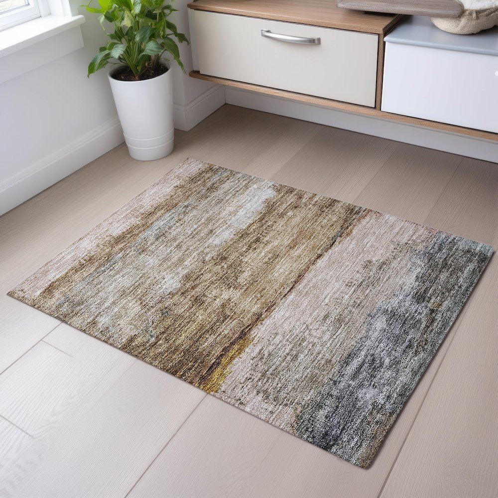 Premium Machine Washable Mayfield AMF1197 Beige 1'8" x 2'6" Rug. Picture 5