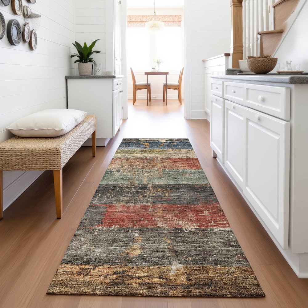 Premium Machine Washable Mayfield AMF1198 Fern 2'3" x 7'6" Runner Rug. Picture 5