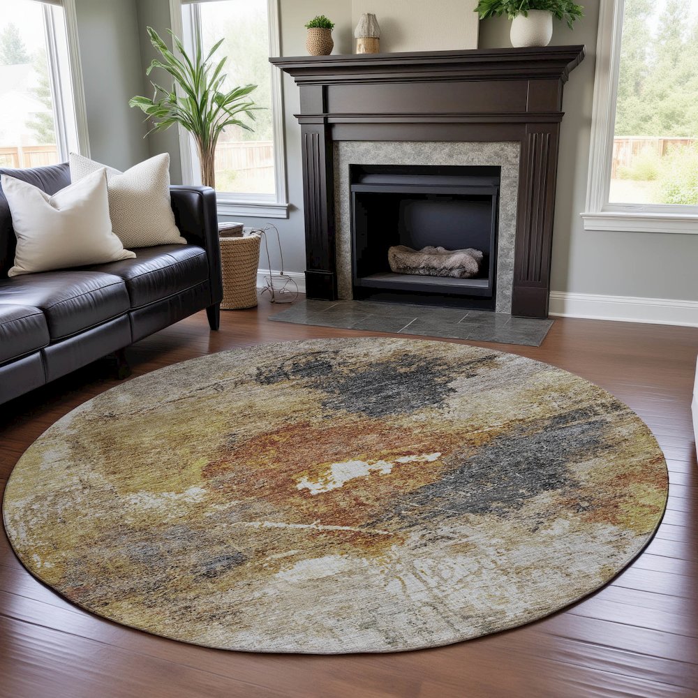 Premium Machine Washable Mayfield AMF1199 Taupe 8' x 8' Round Rug. Picture 5
