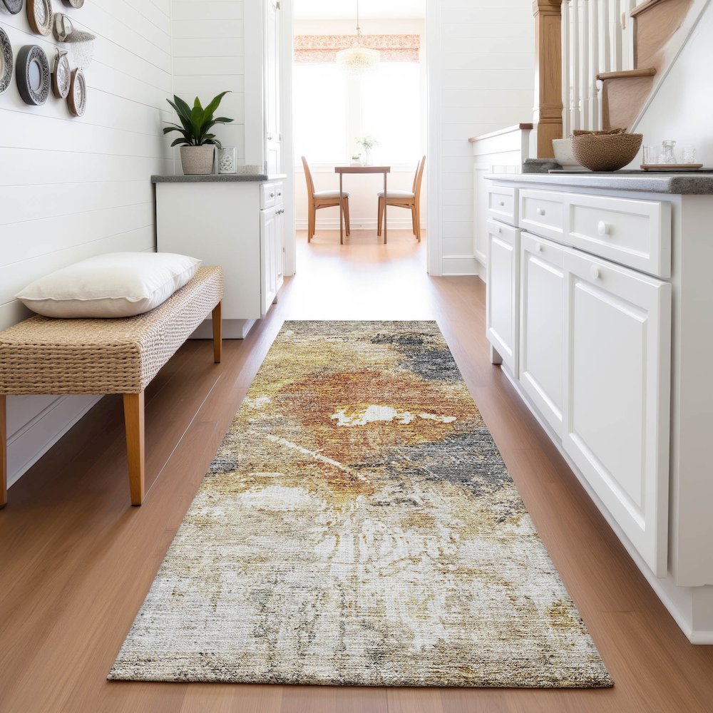 Premium Machine Washable Mayfield AMF1199 Taupe 2'3" x 7'6" Runner Rug. Picture 5