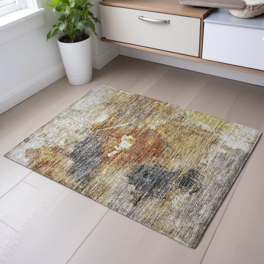 Premium Machine Washable Mayfield AMF1199 Taupe 1'8" x 2'6" Rug. Picture 5