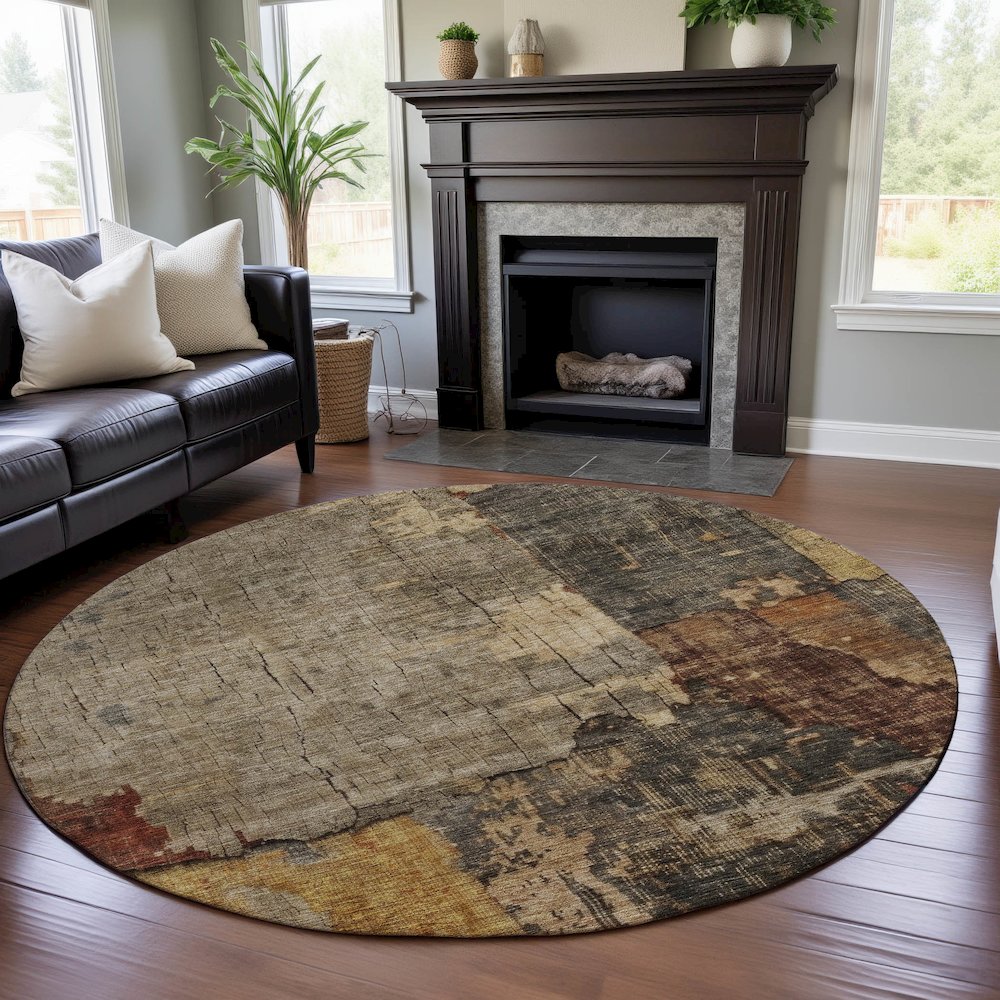 Premium Machine Washable Mayfield AMF1201 Khaki 8' x 8' Round Rug. Picture 5