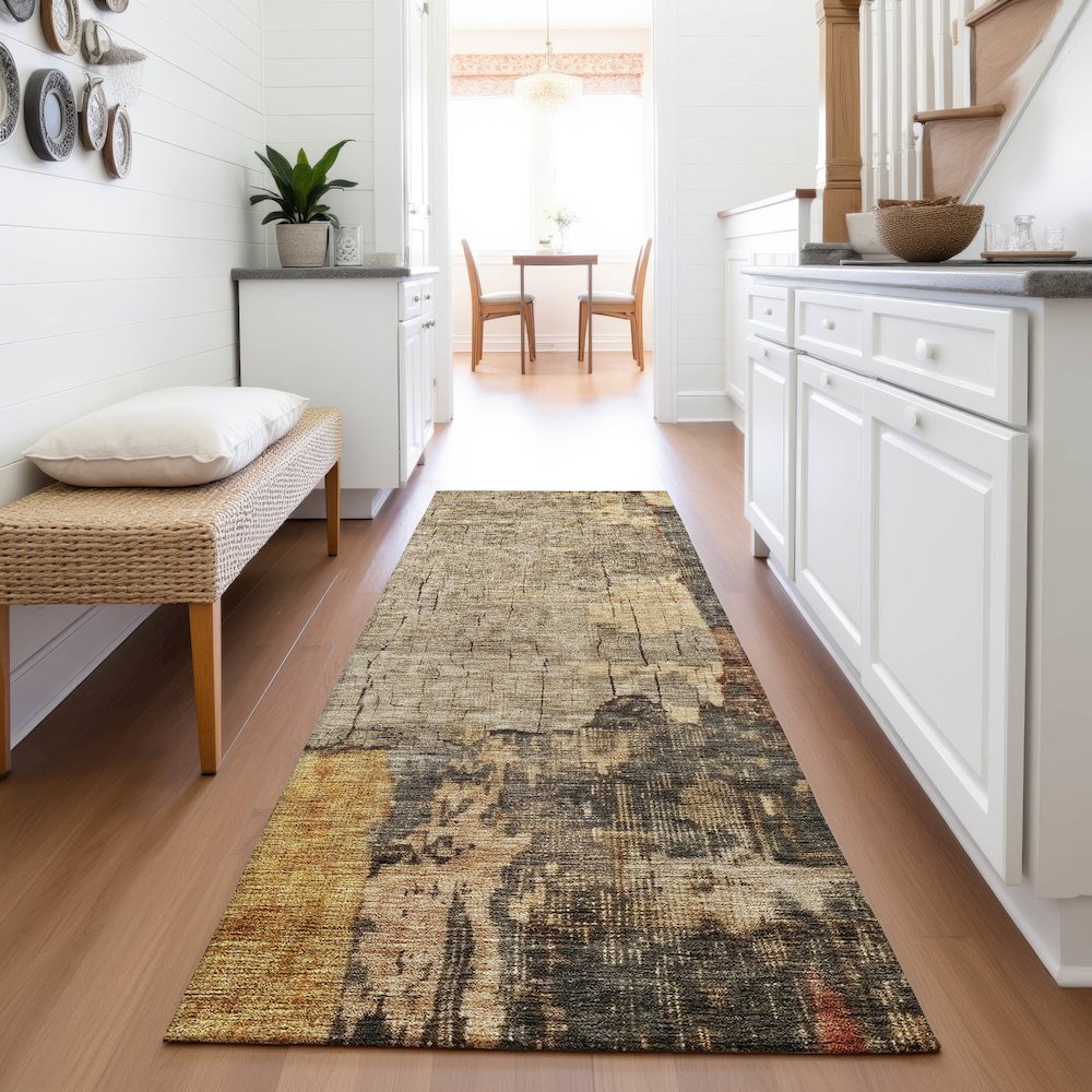 Premium Machine Washable Mayfield AMF1201 Khaki 2'3" x 7'6" Runner Rug. Picture 5