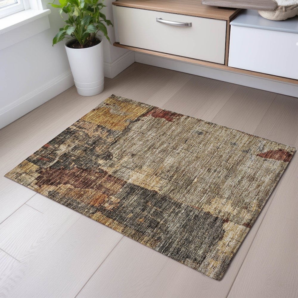 Premium Machine Washable Mayfield AMF1201 Khaki 1'8" x 2'6" Rug. Picture 5