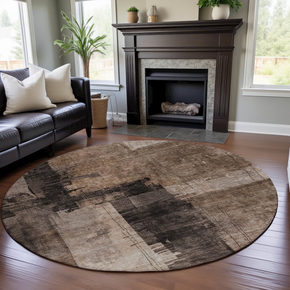 Premium Machine Washable Mayfield AMF1202 Brown 8' x 8' Round Rug. Picture 5