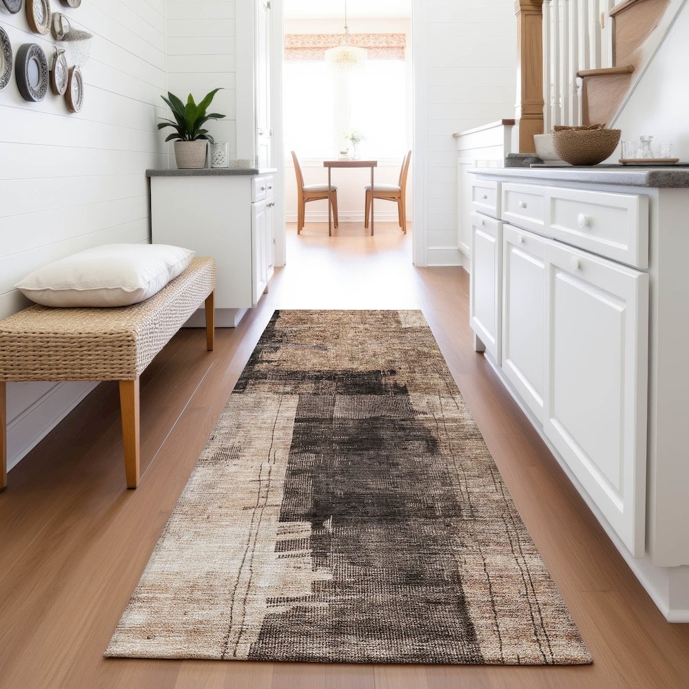 Premium Machine Washable Mayfield AMF1202 Brown 2'3" x 7'6" Runner Rug. Picture 5