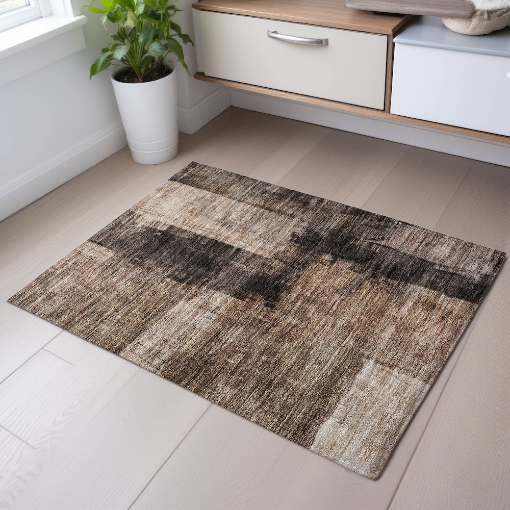 Premium Machine Washable Mayfield AMF1202 Brown 1'8" x 2'6" Rug. Picture 5
