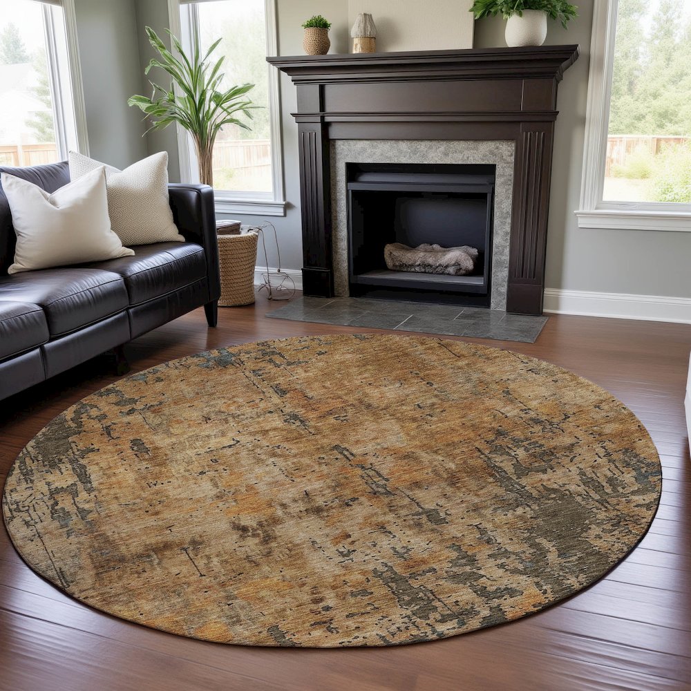 Premium Machine Washable Mayfield AMF1203 Copper 8' x 8' Round Rug. Picture 5