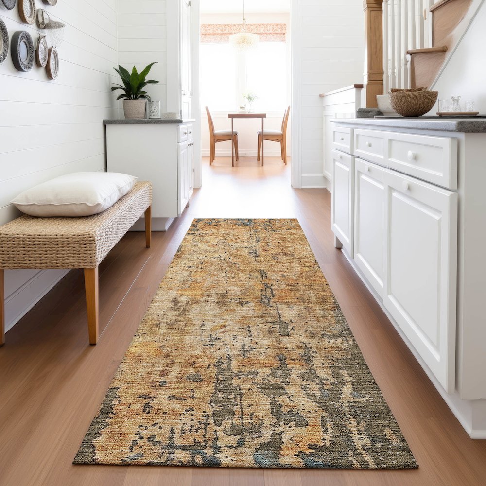 Premium Machine Washable Mayfield AMF1203 Copper 2'3" x 7'6" Runner Rug. Picture 5