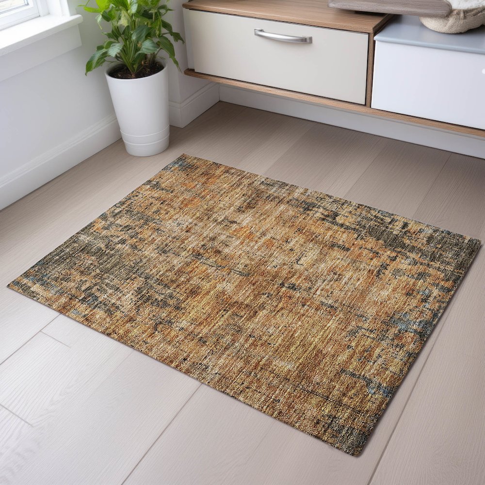 Premium Machine Washable Mayfield AMF1203 Copper 1'8" x 2'6" Rug. Picture 5