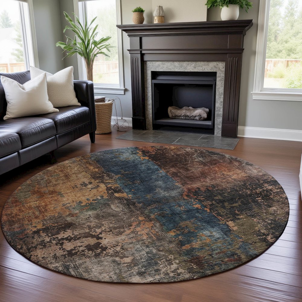 Premium Machine Washable Mayfield AMF1204 Blue 8' x 8' Round Rug. Picture 5