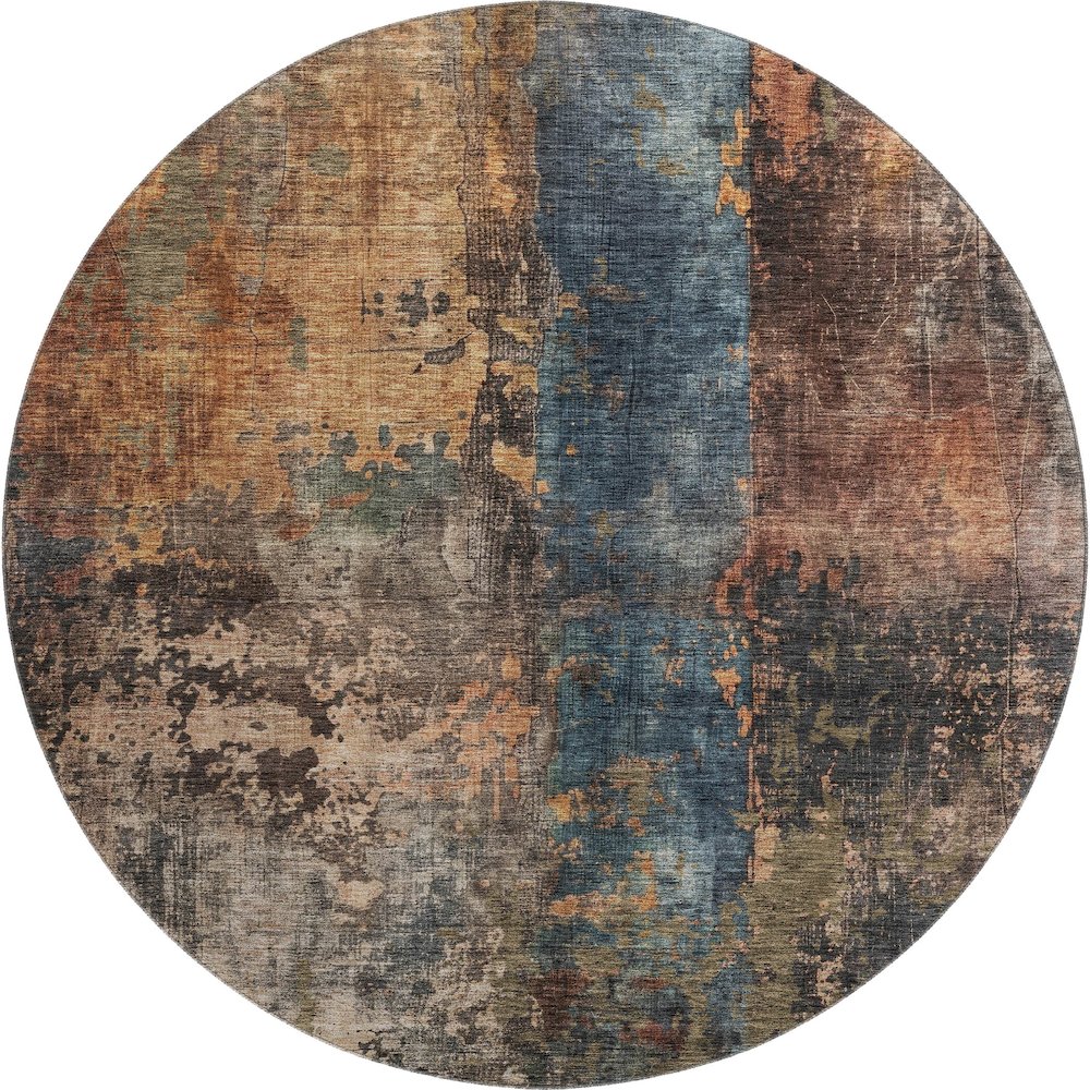Premium Machine Washable Mayfield AMF1204 Blue 8' x 8' Round Rug. Picture 1